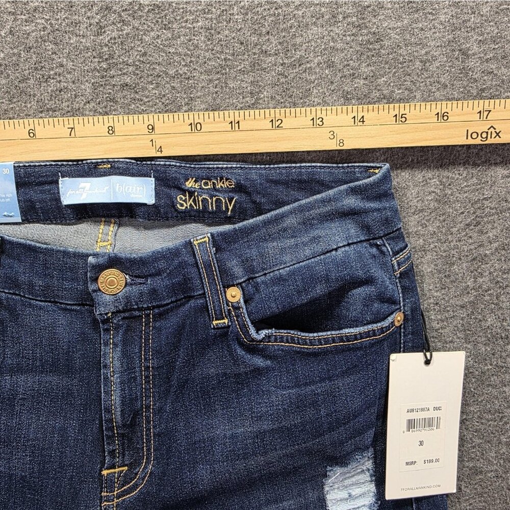 7 For All Mankind Jeans Womens 30 Blue The Ankle Skinny b(air) Distressed NWT - Picture 8 of 11